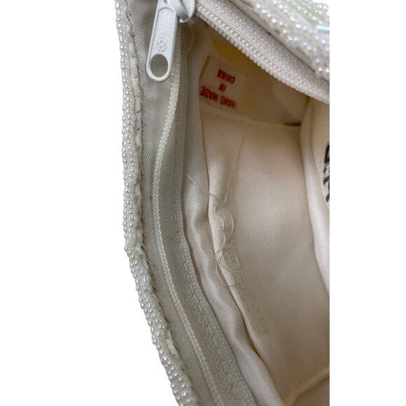 Vintage White Beaded Evening Bag With Floral Embroidery & Rope Strap - Picture 8 of 13